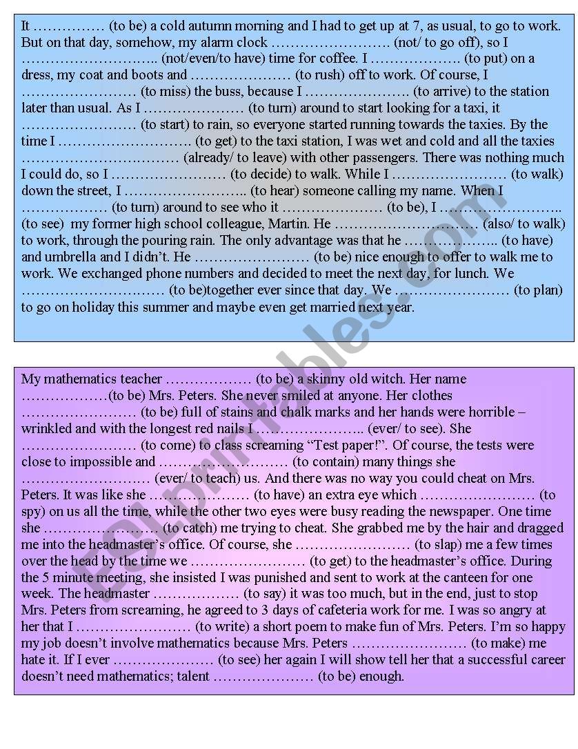 gap filling stories worksheet