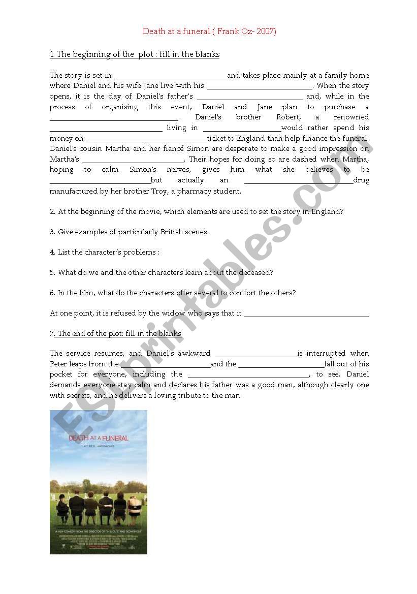 Death at a funeral worksheet