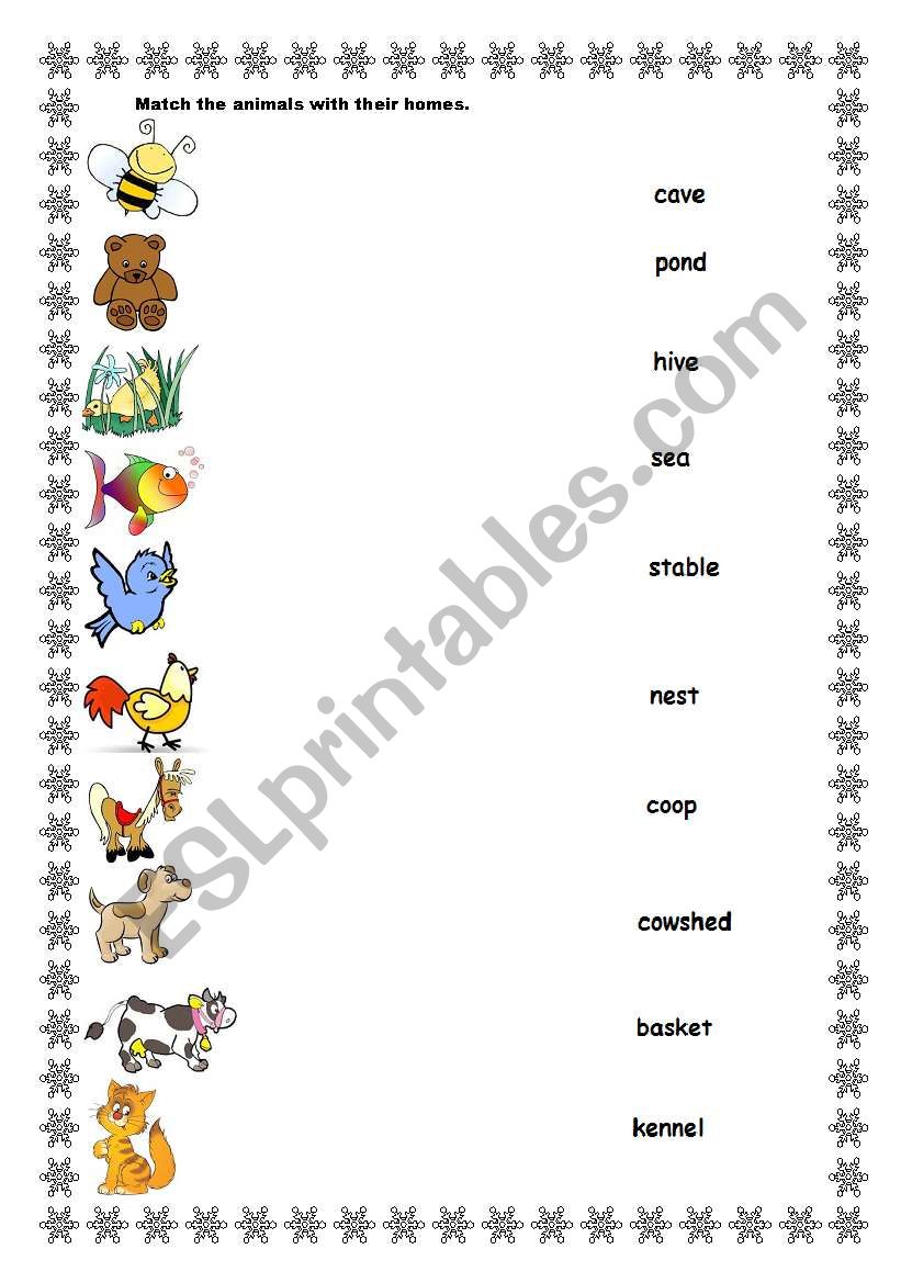 Animals and their homes worksheet