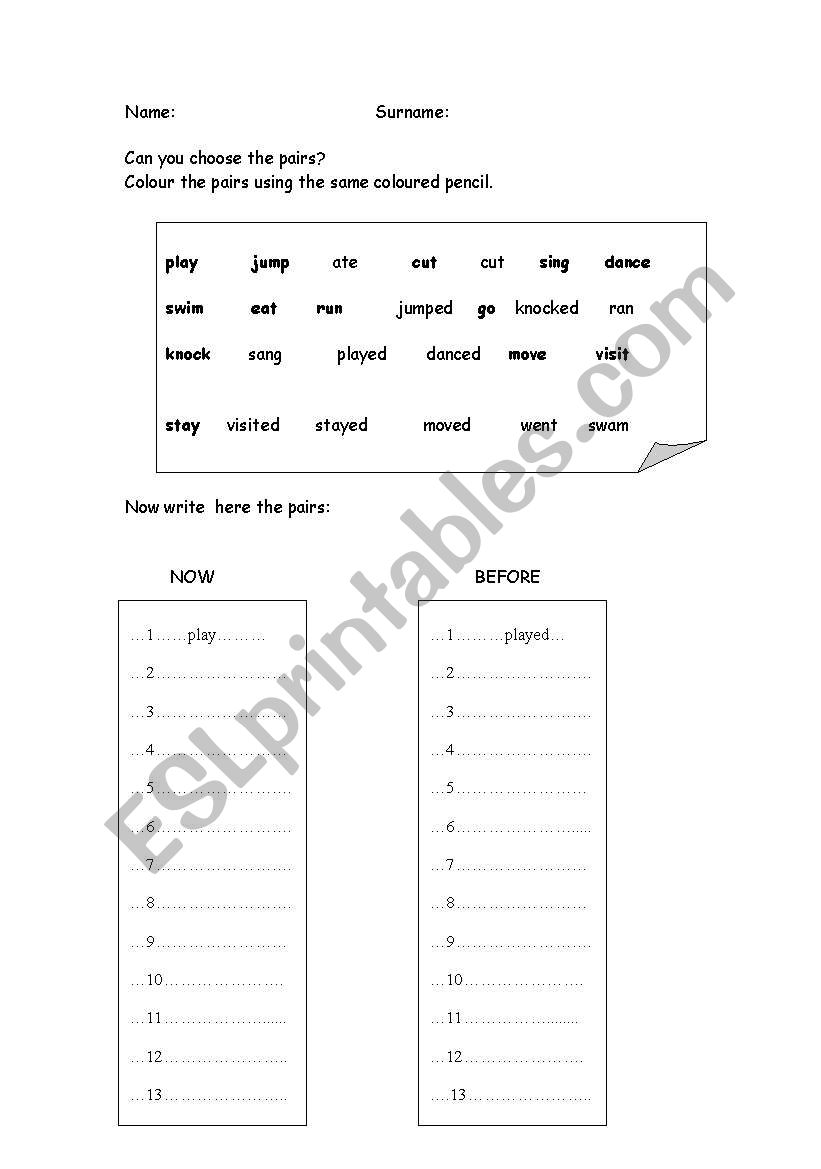 present and past tenses worksheet