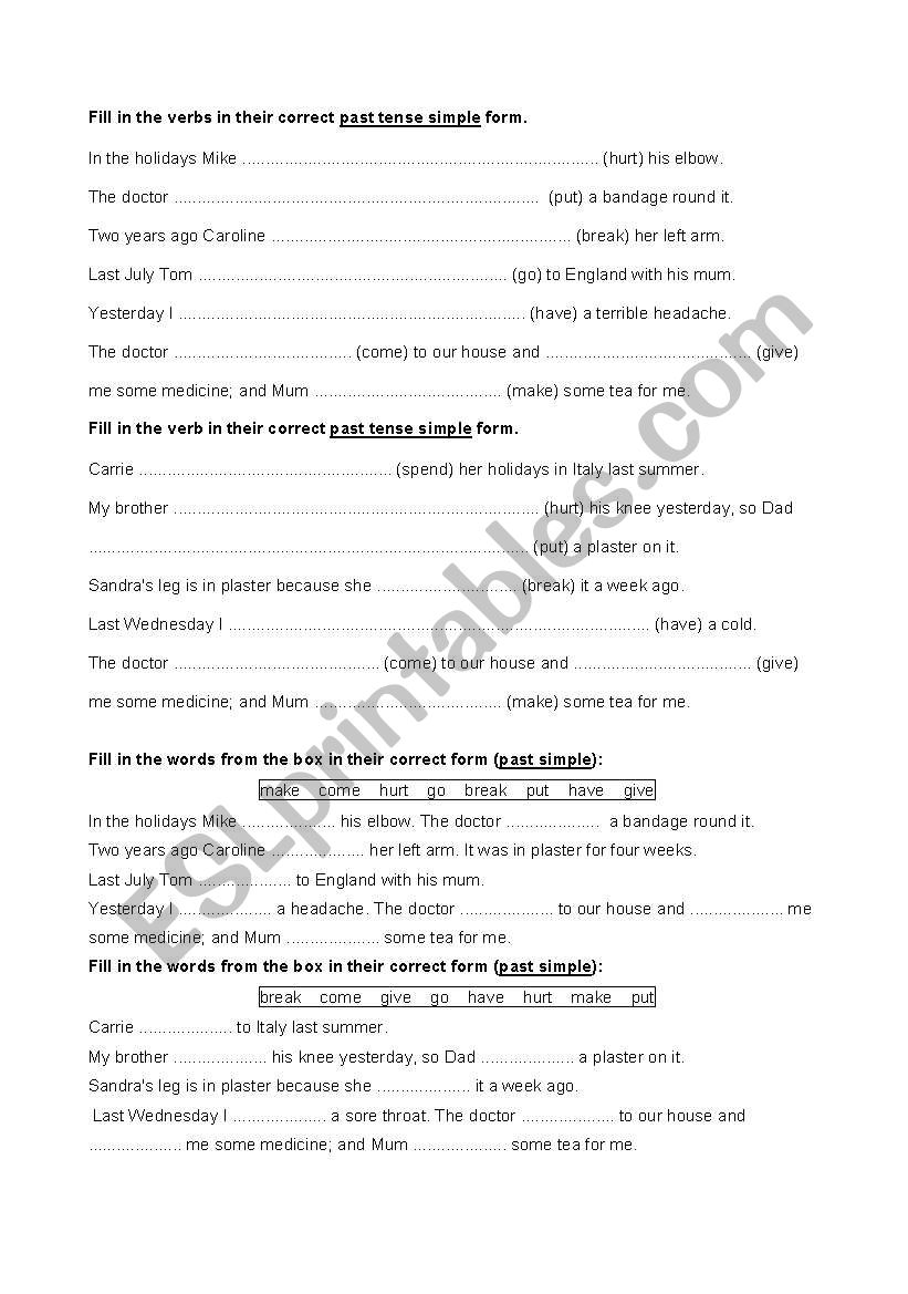 Past tense simple exercises - irregular verbs