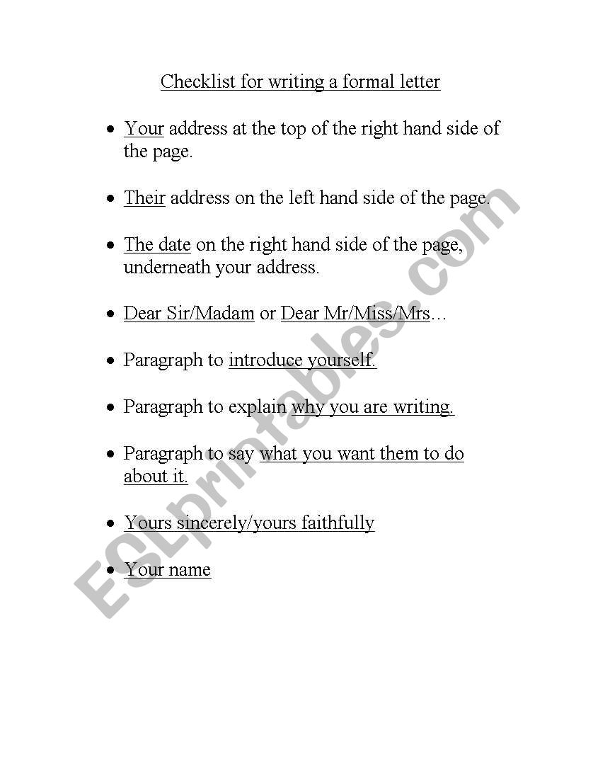 Formal Letter  worksheet