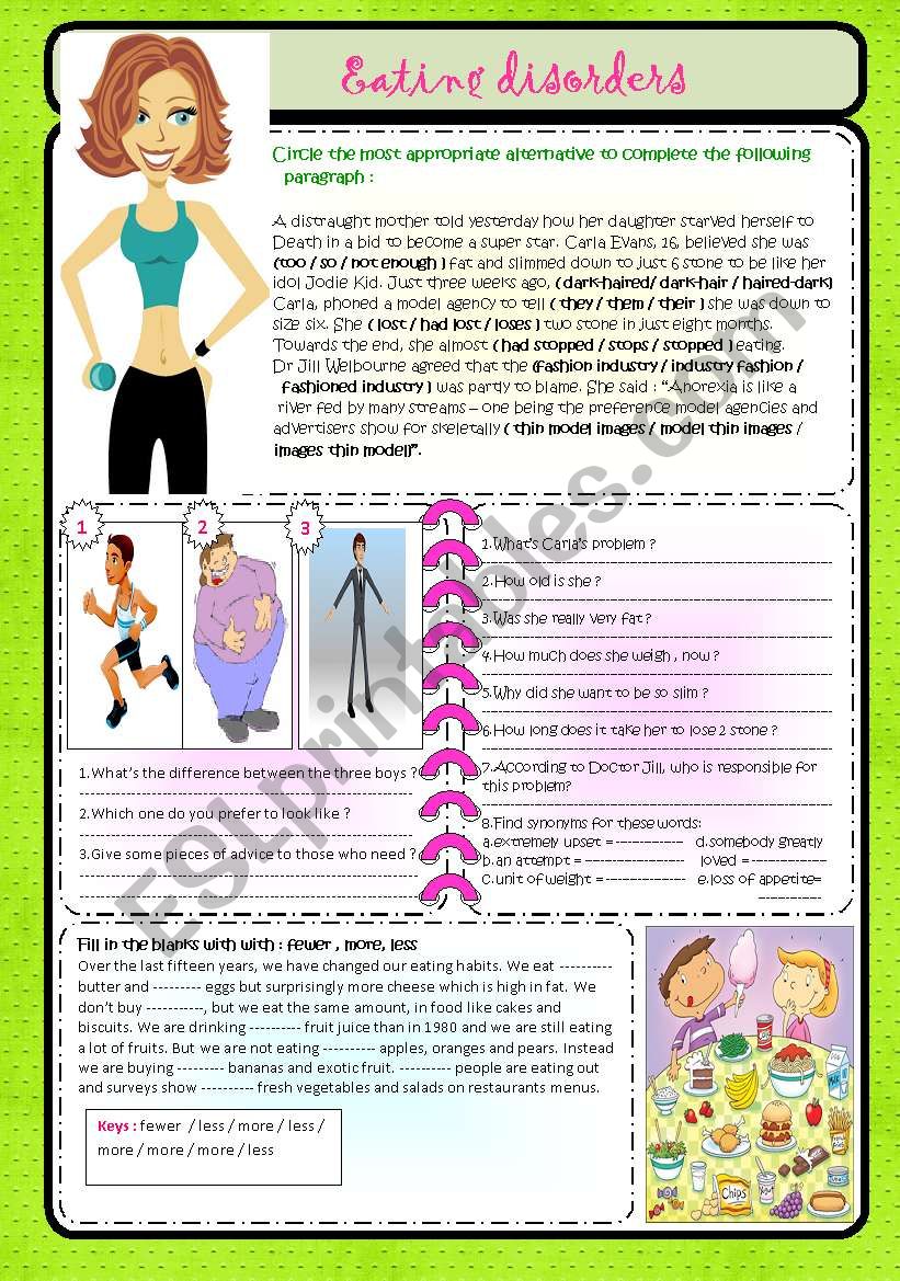 eating disorders worksheet