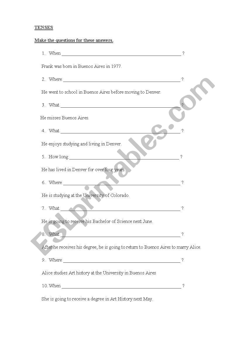 Exercise with WH Questions worksheet