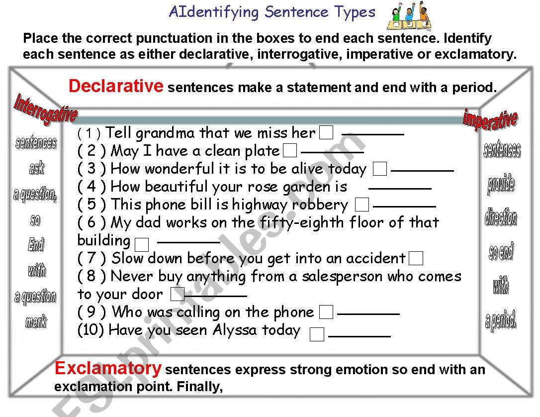  type of sentences worksheet