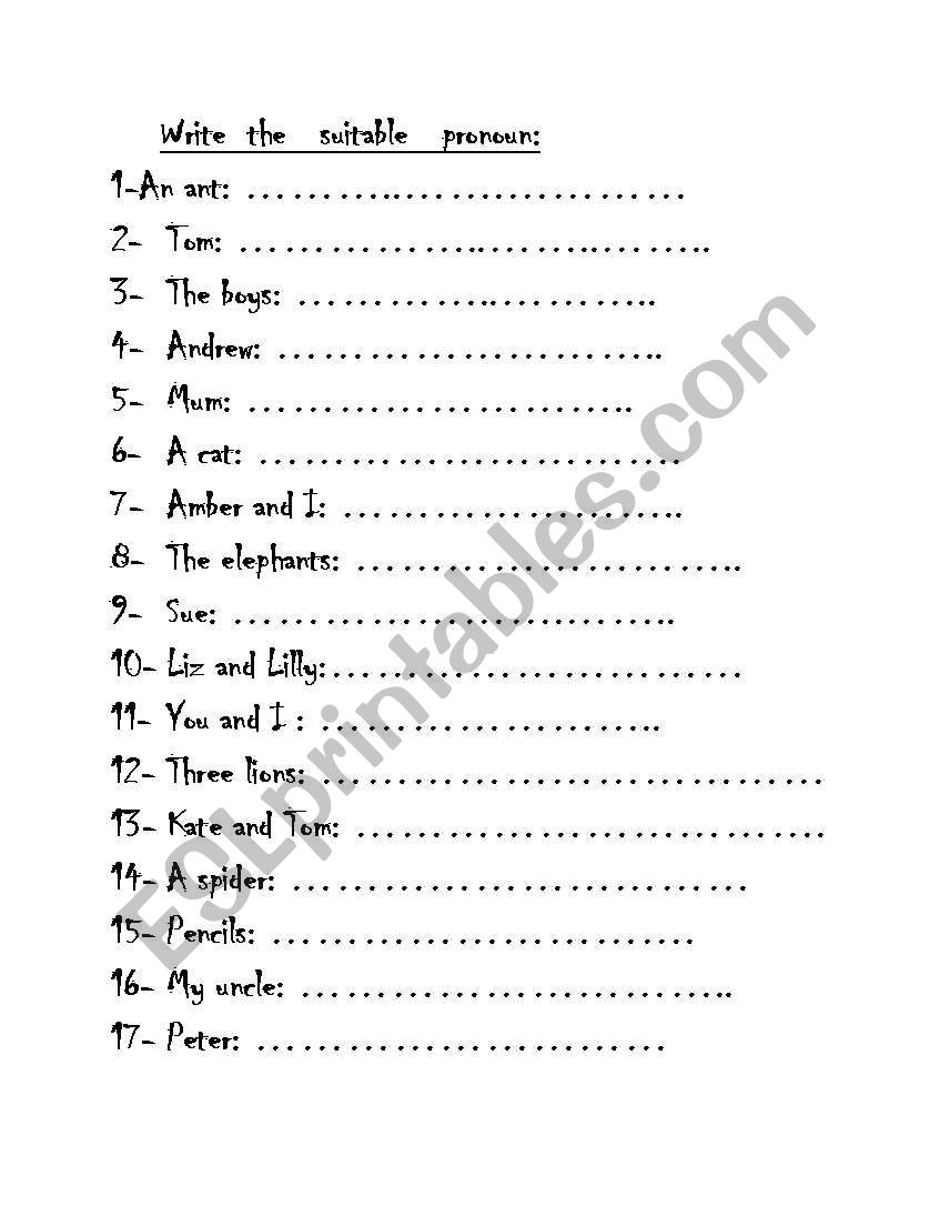 Personal pronouns worksheet