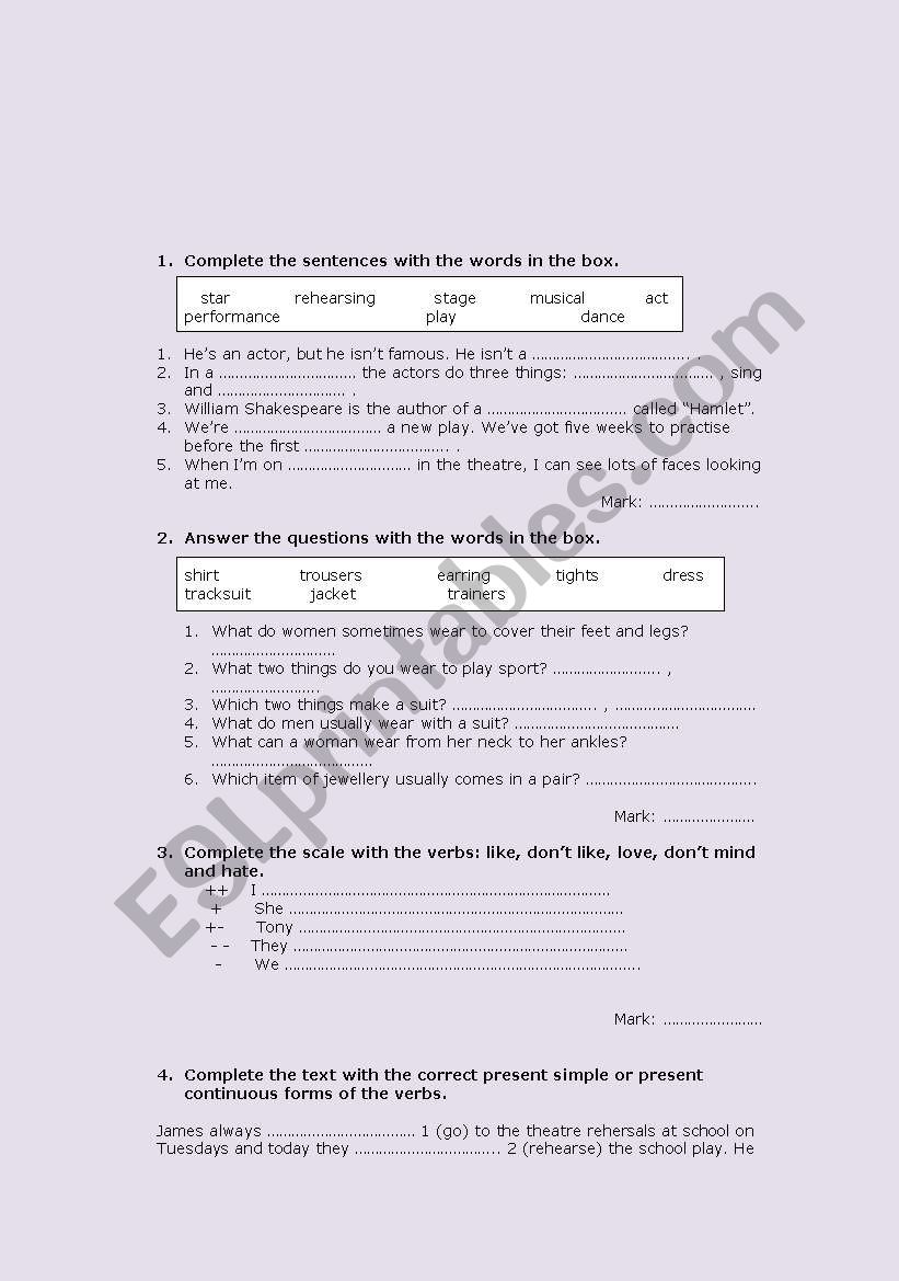 English Worksheets English Test Elementary Level 2