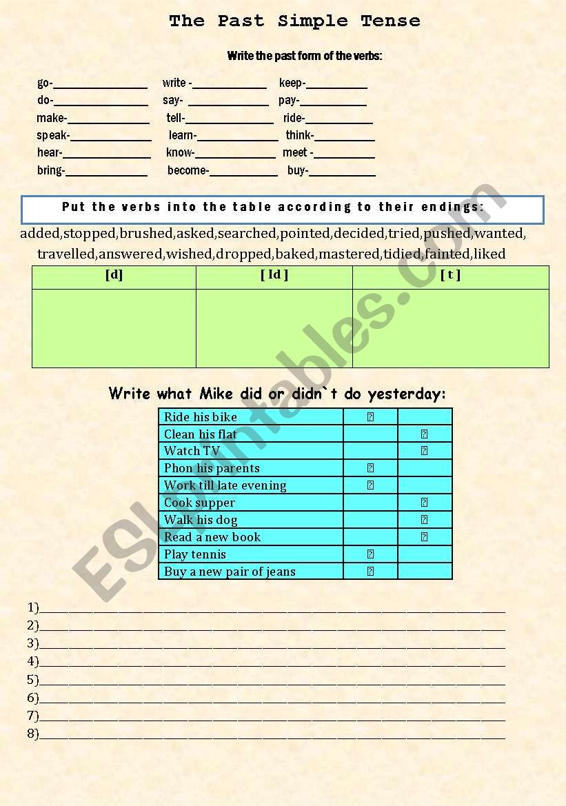 the past simple tense worksheet