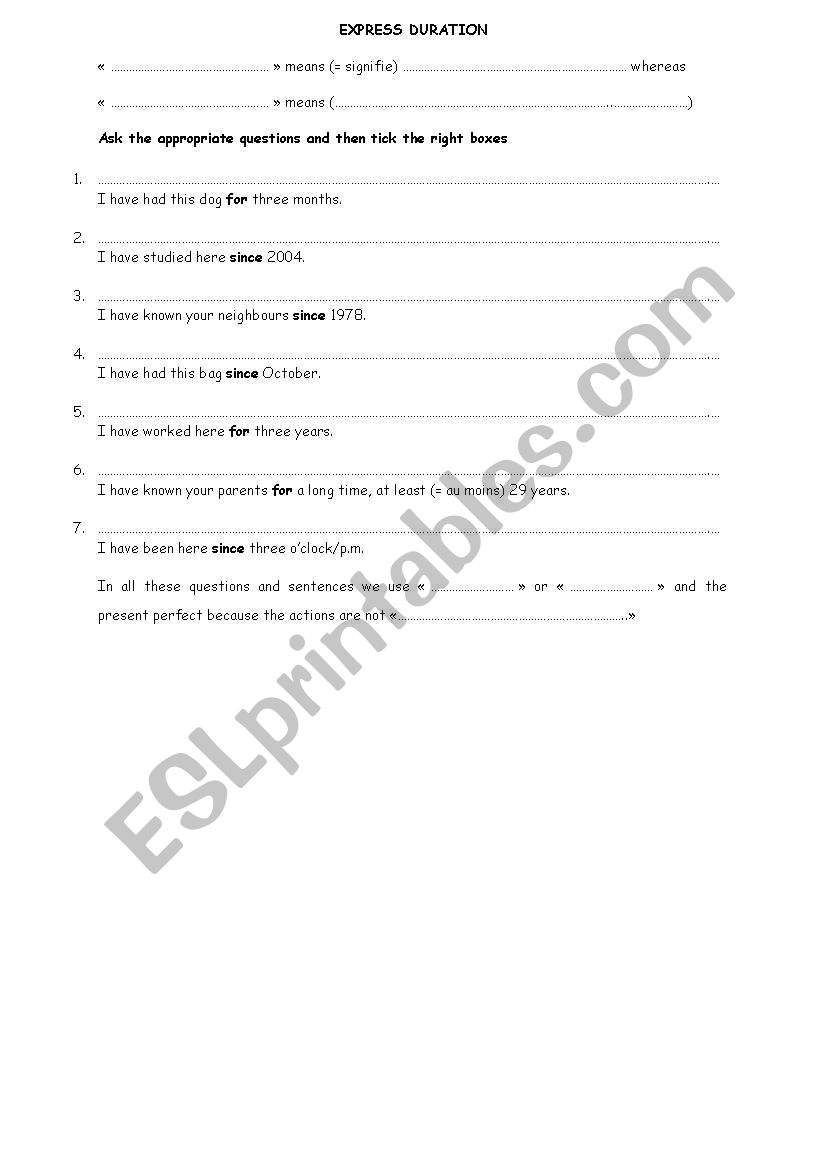 express duration worksheet