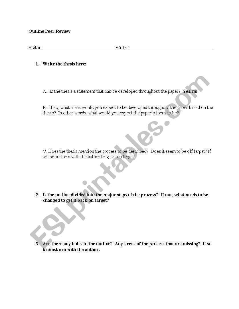 Process Essay Outline worksheet