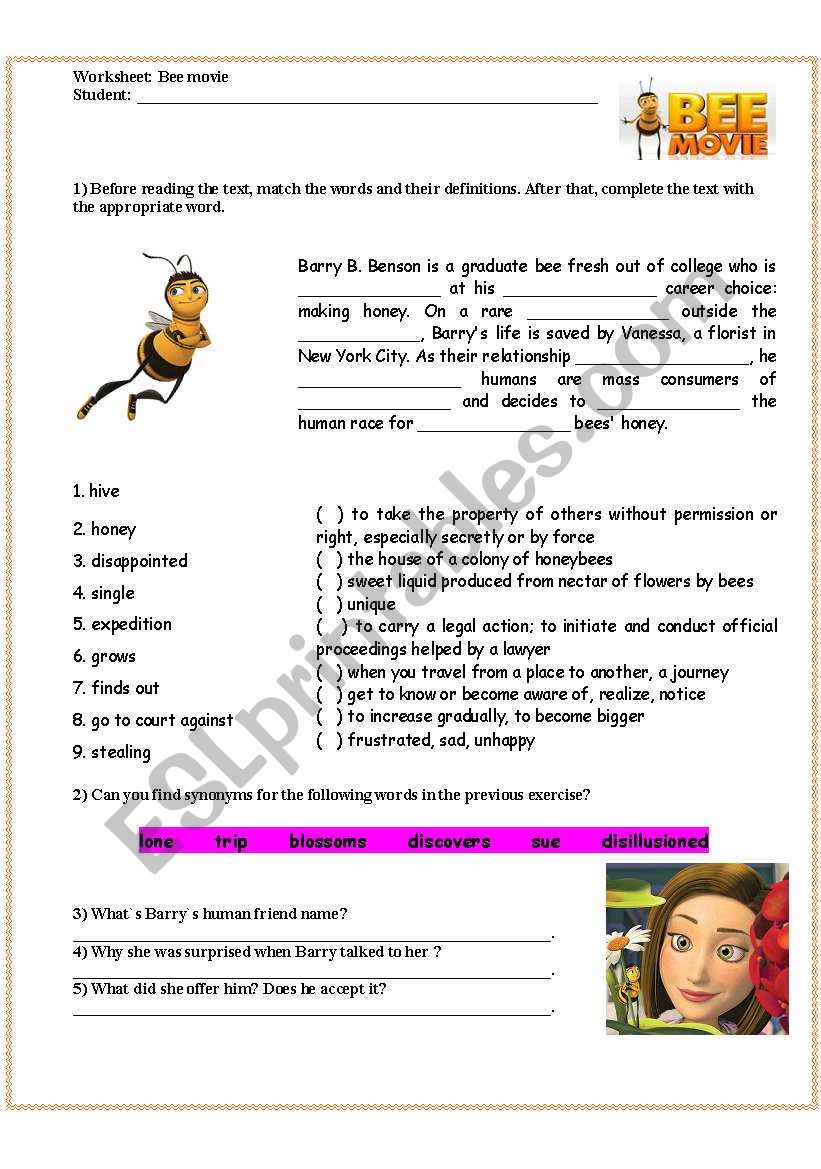 Bee movie -  film activity worksheet