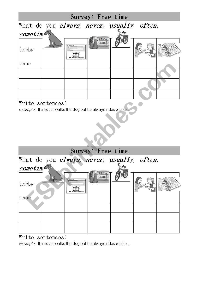 Survey freetime worksheet