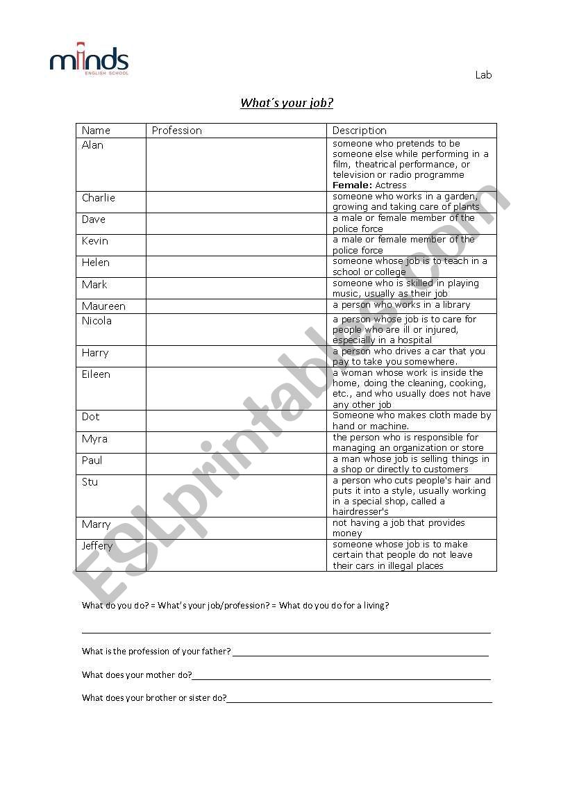 An exercise based on Real English video - Whats your job?