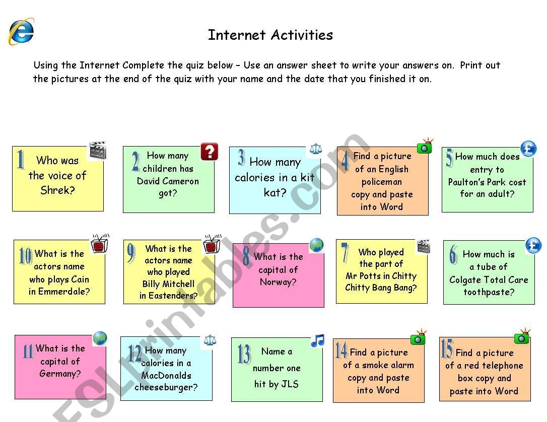 Internet quiz 1 worksheet