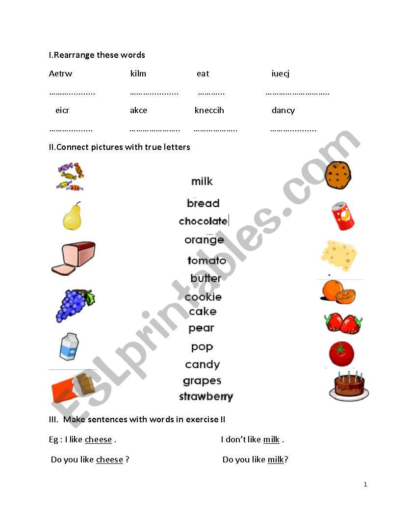 foods worksheet