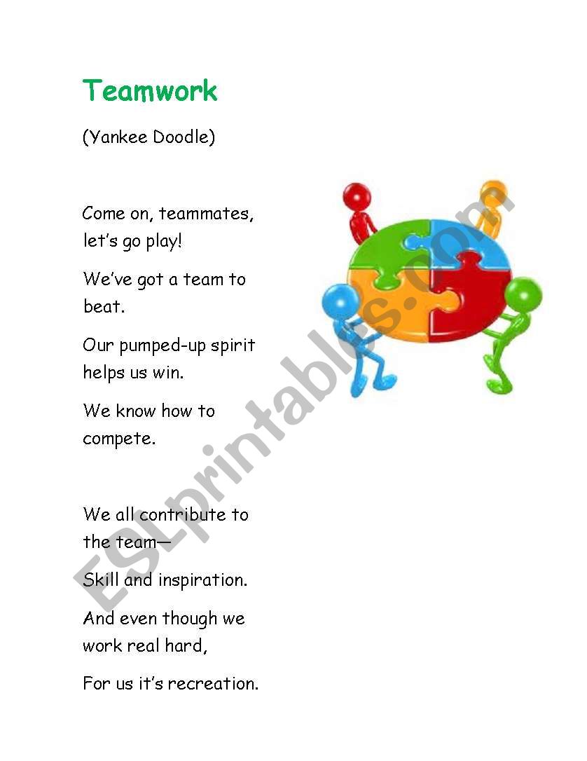 Teamwork - songs worksheet