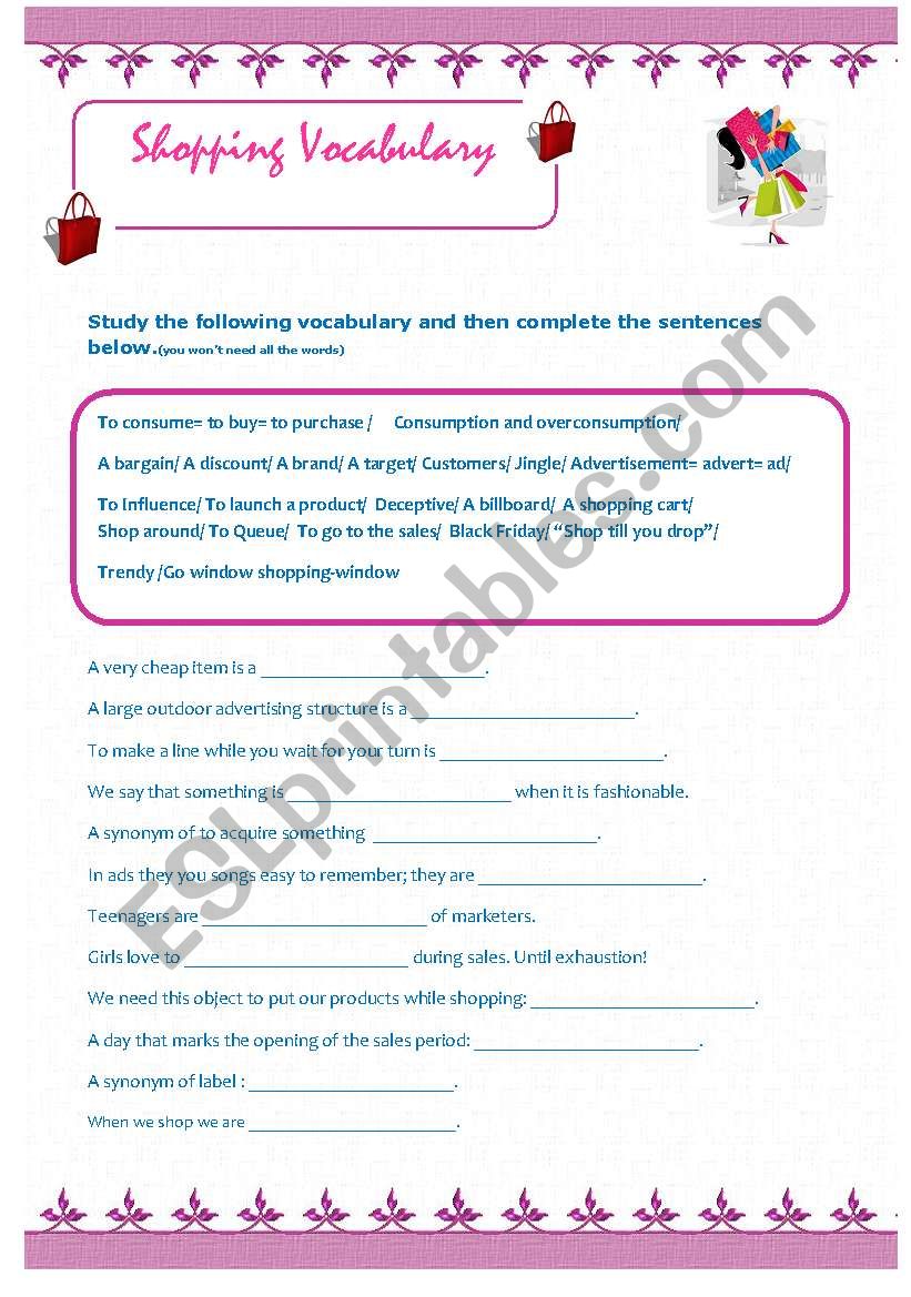 Shopping worksheet