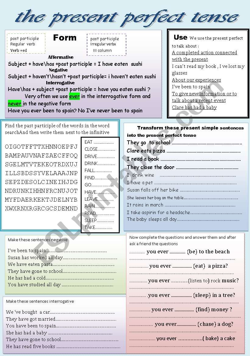 present perfect tense worksheet