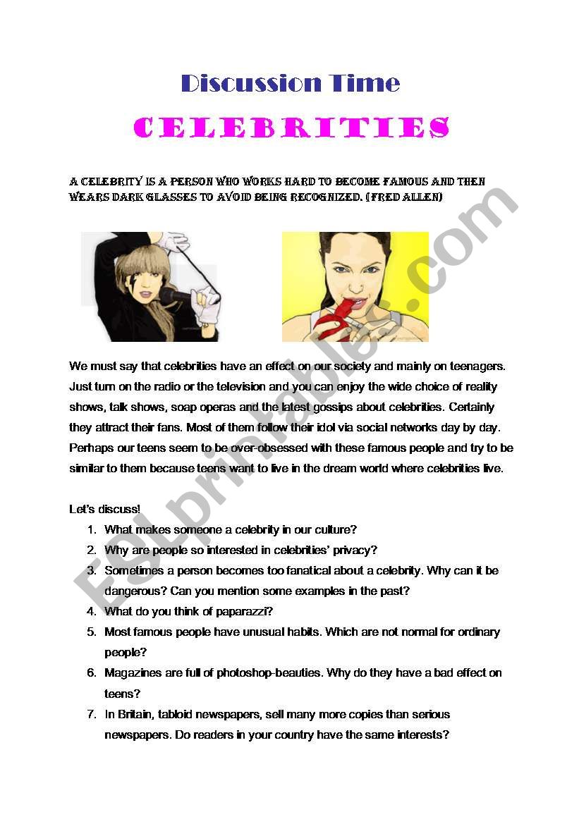 Celebrities worksheet