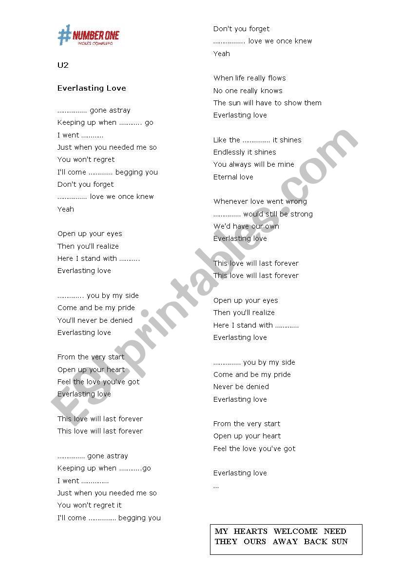 Everlasting Love Song worksheet