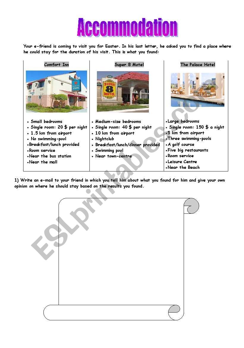 accommodation  worksheet