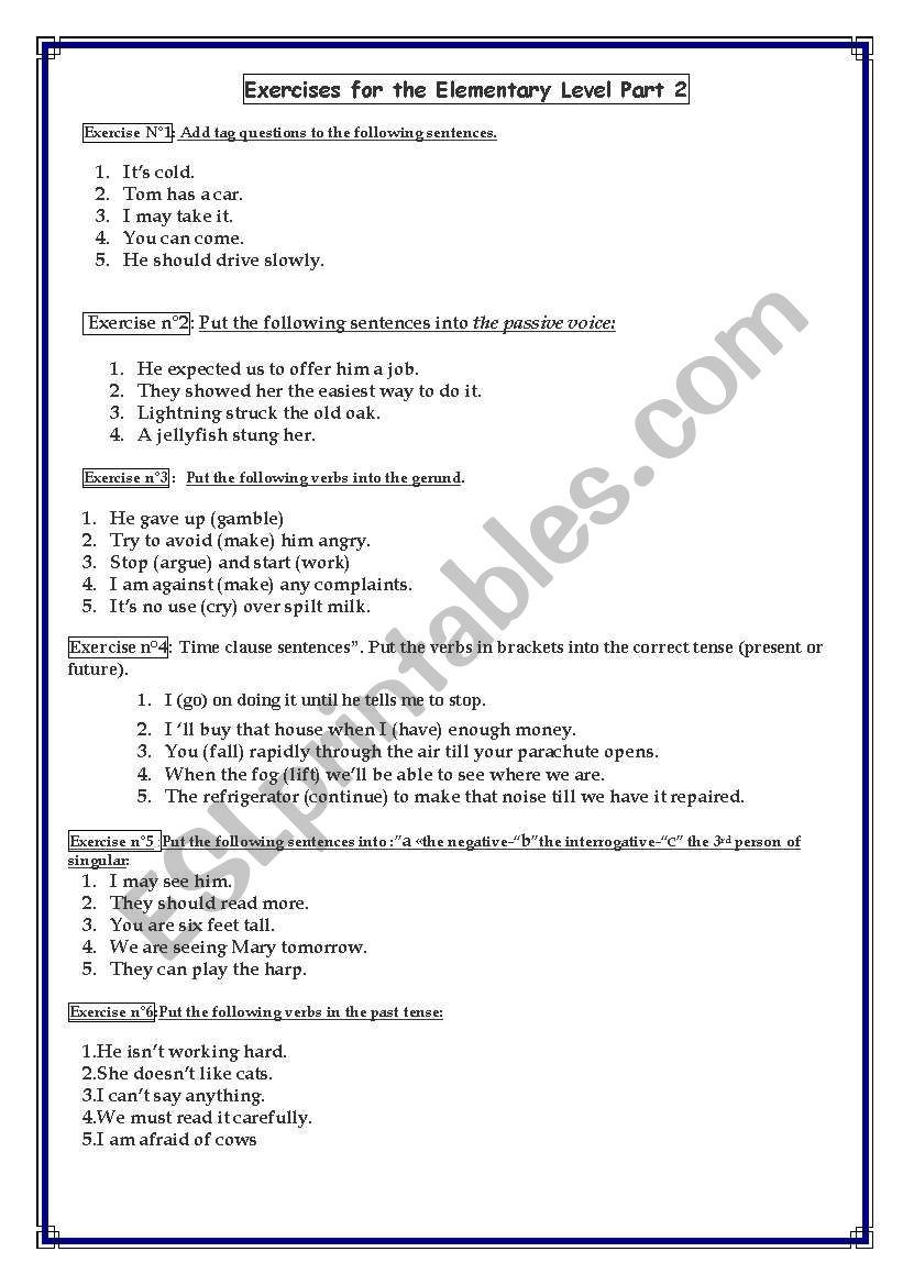 Activities worksheet