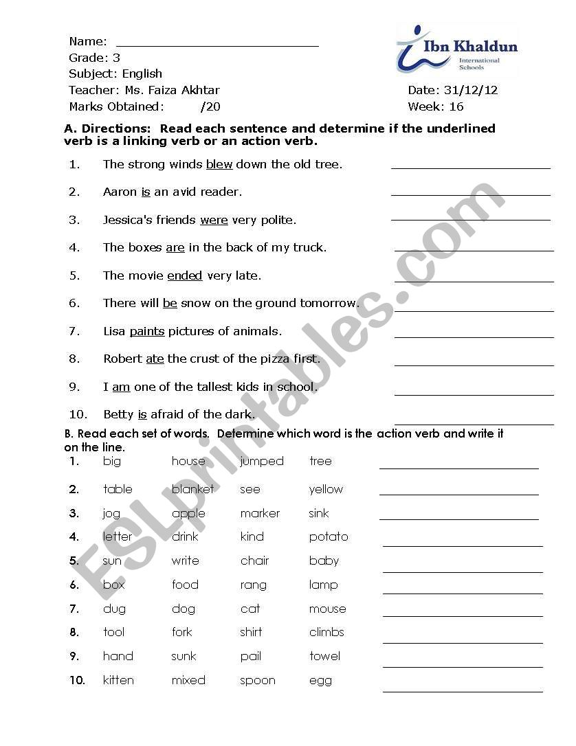 action-and-linking-verbs-worksheet-pdf