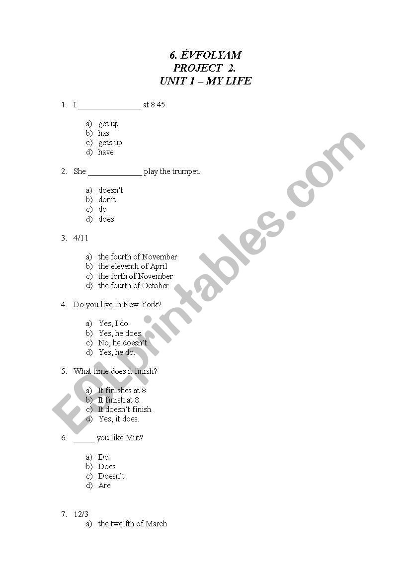 Online test worksheet