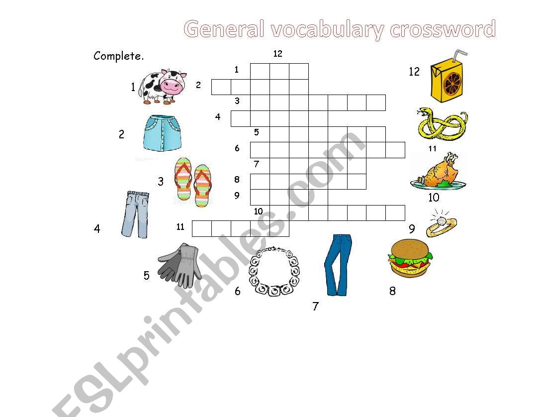 General vocab. crossword worksheet
