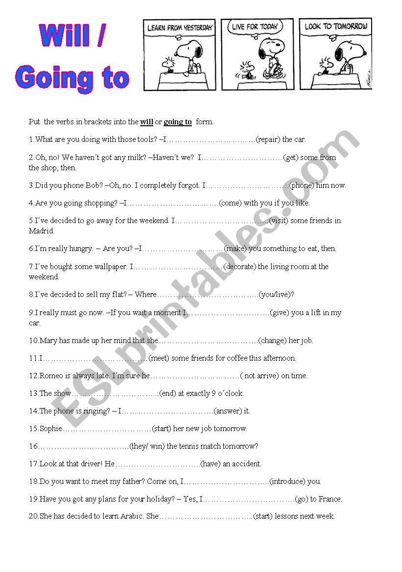 WILL / GOING TO worksheet