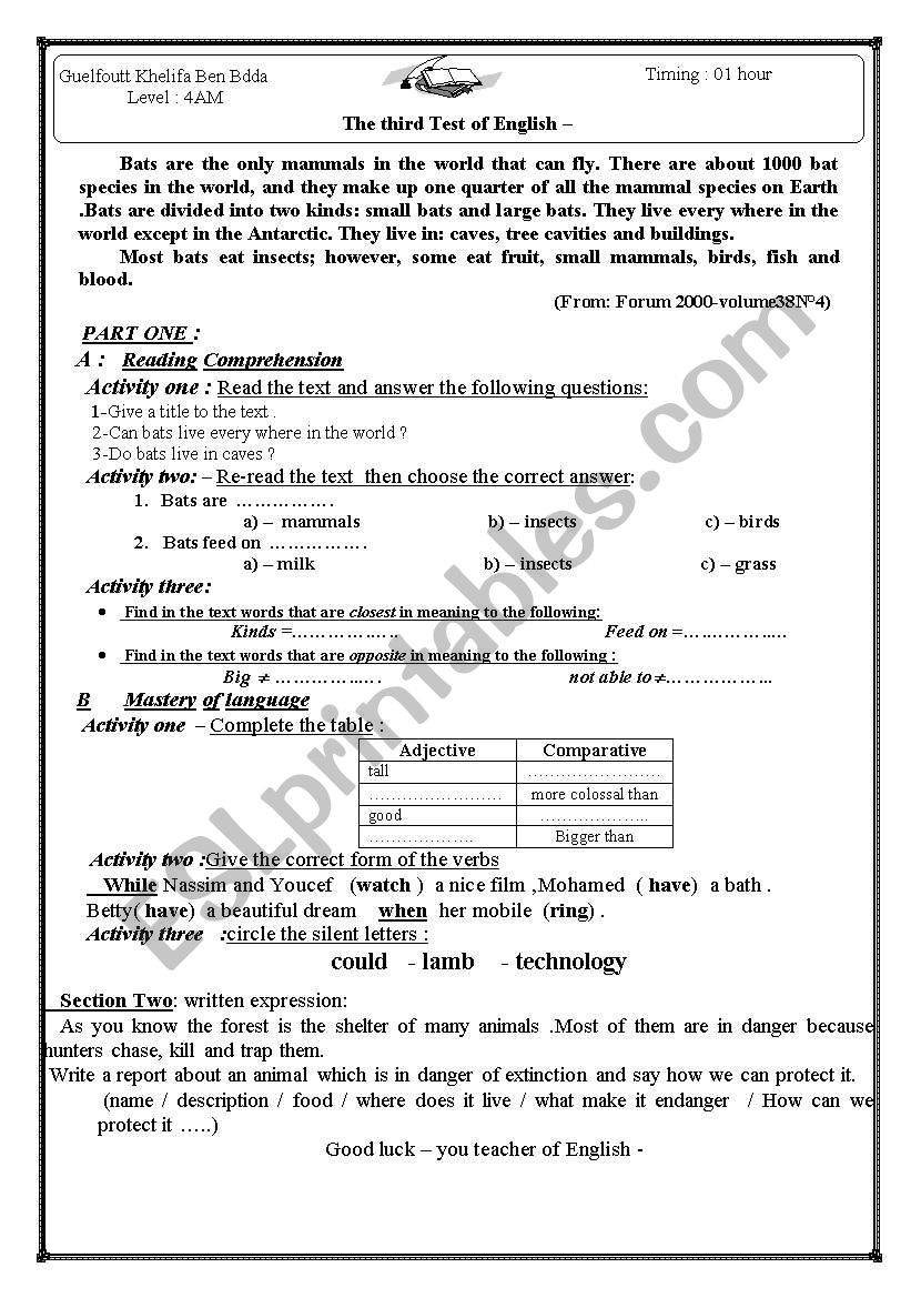 bats worksheet