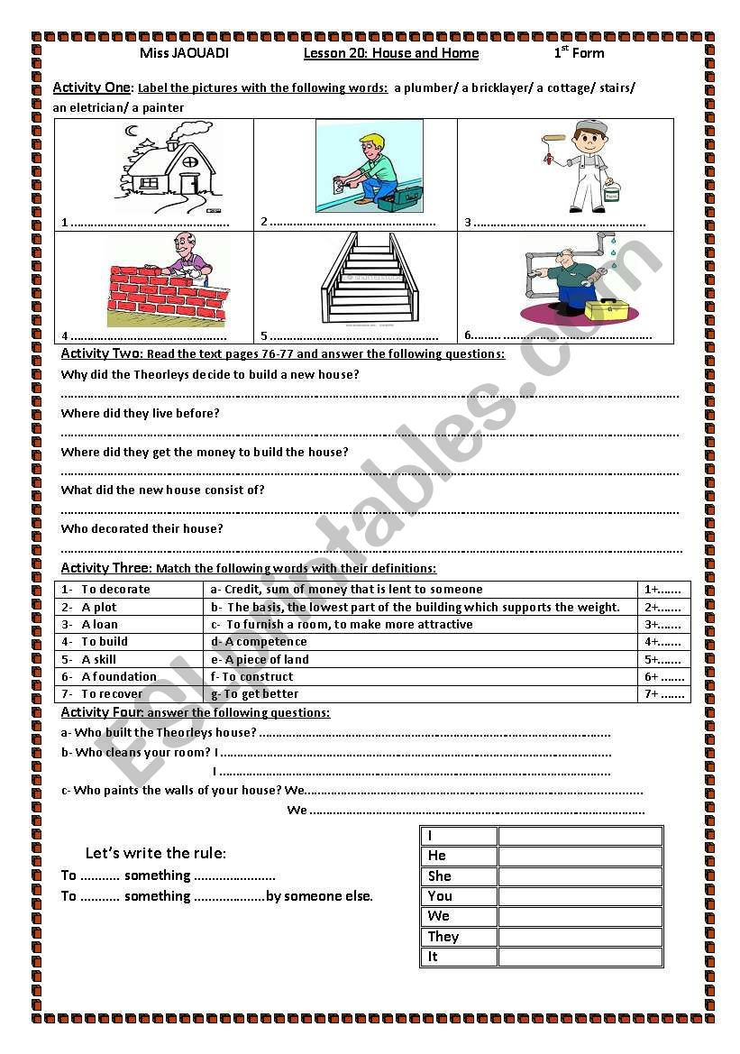 Lesson 20: House and Home worksheet