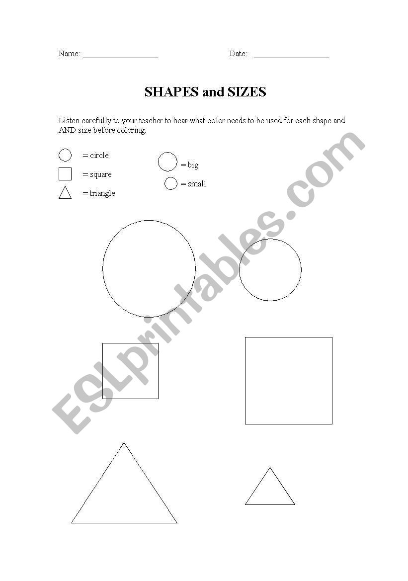 Basic Shapes and Sizes worksheet