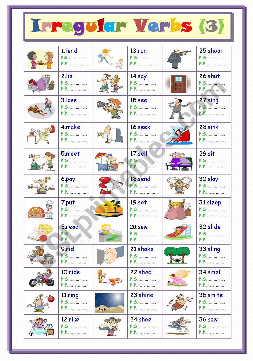 Irregular Verbs .... Part ( 3 ) From ( l to s )
