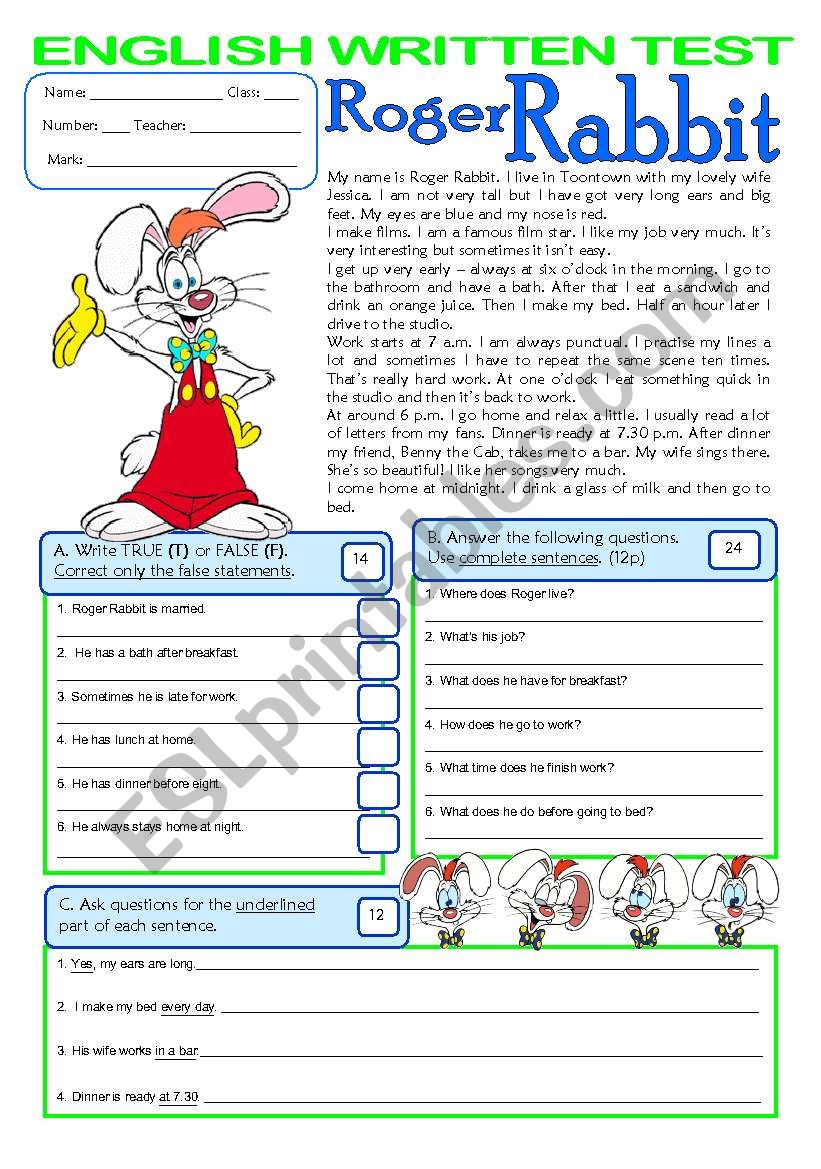 3page TEST on ROUTINES & THE HOUSE (7th grade) key included