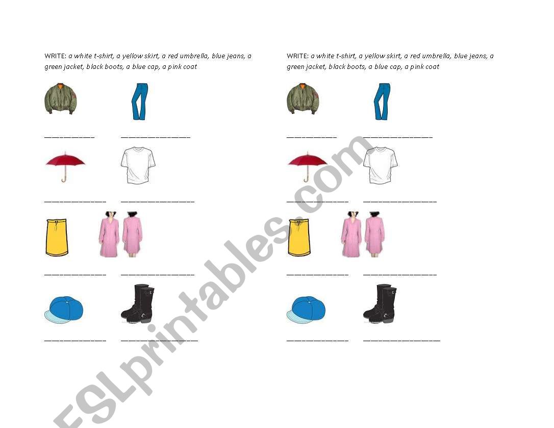 clothes worksheet