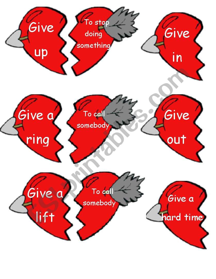 Fix the hearts give phrasal verbs and expressions