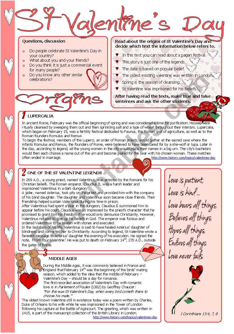 St ValentineÂ´s Day worksheet