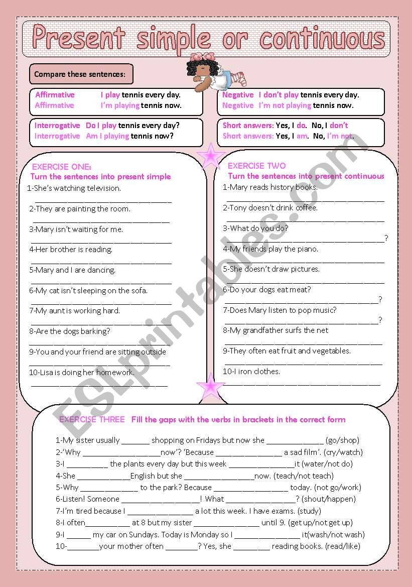 Present simple or continuous worksheet