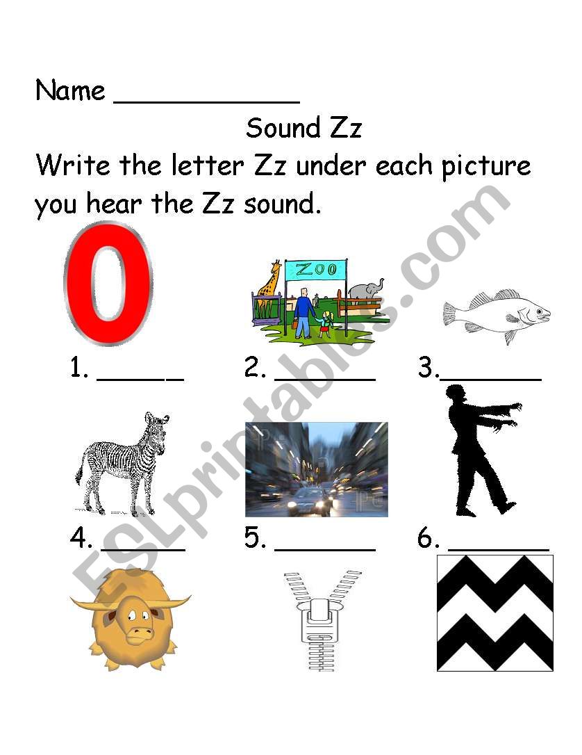 Beginning sounds Zz  worksheet