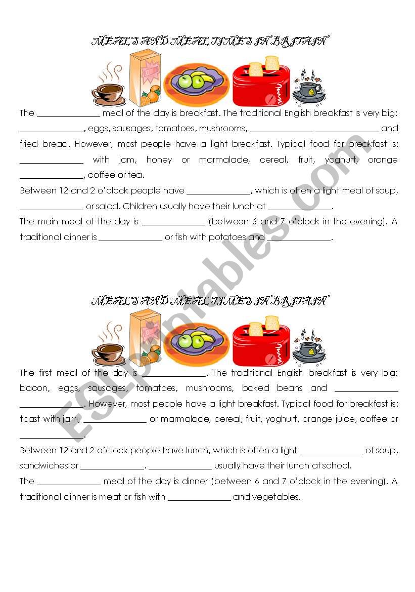 Meals and meal times in Britain