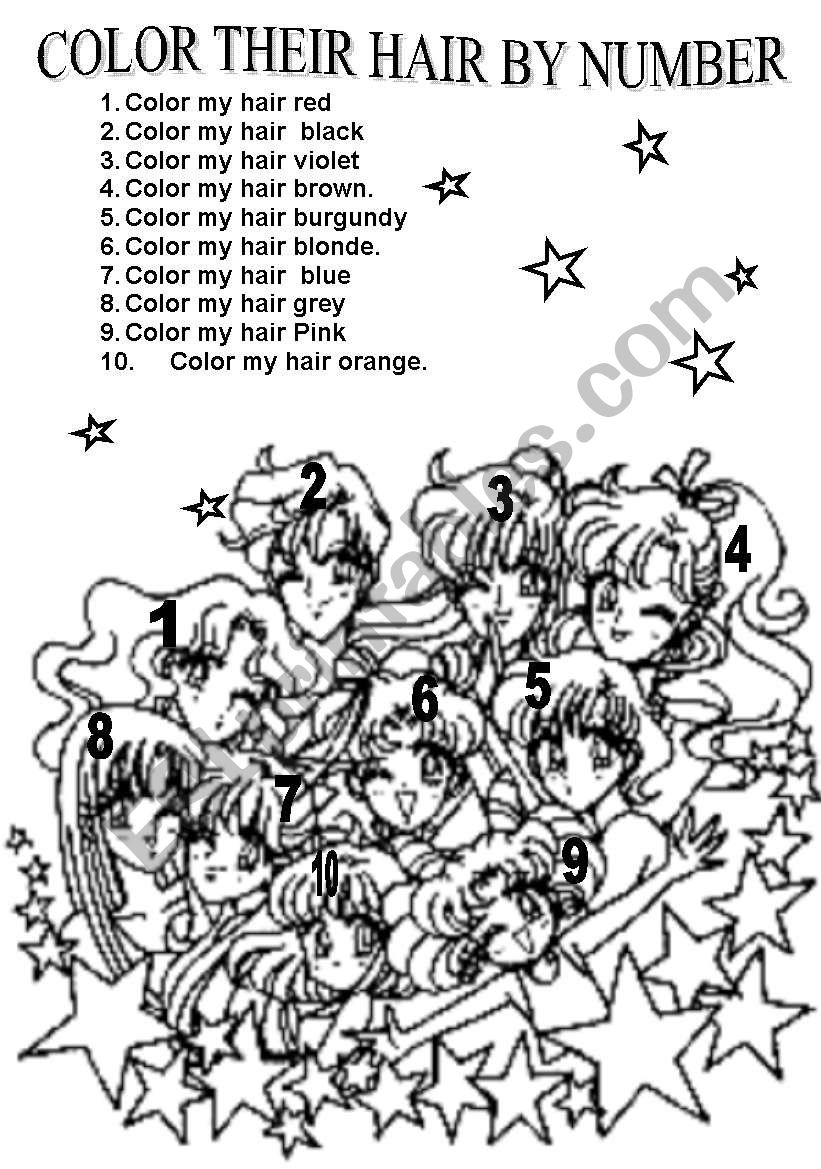 COLOR THEIR HAIR BY NUMBER worksheet