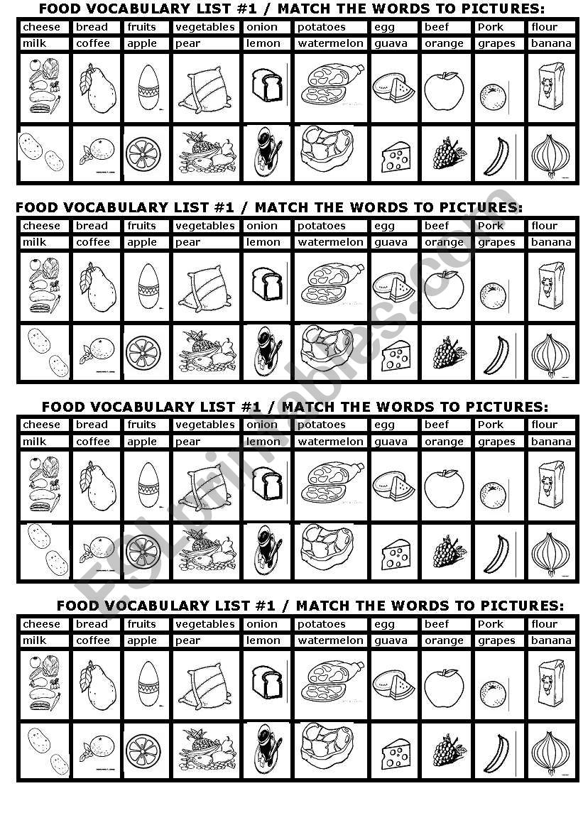 FOOD VOCABULARY LIST # 1 worksheet