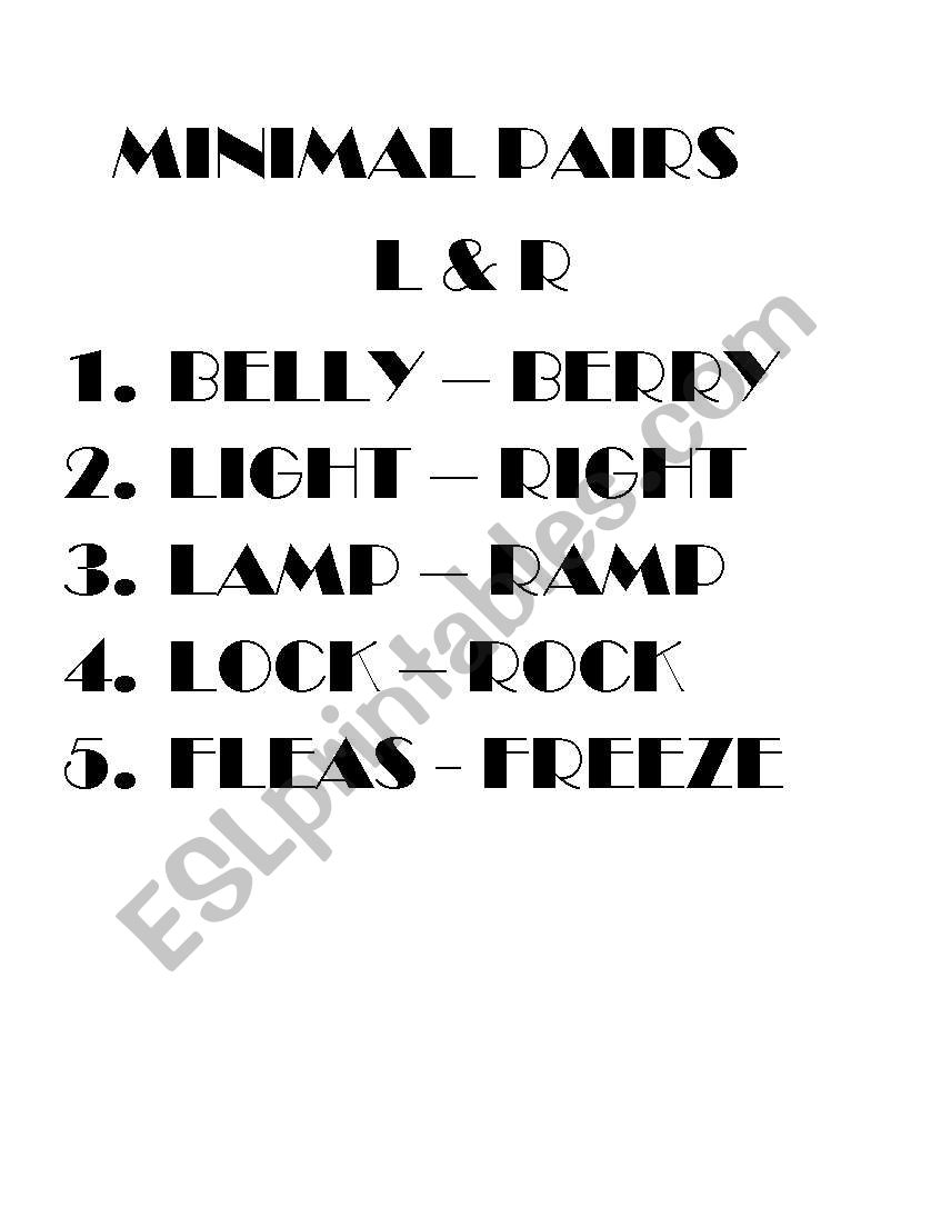 Minimal Pairs L&R worksheet