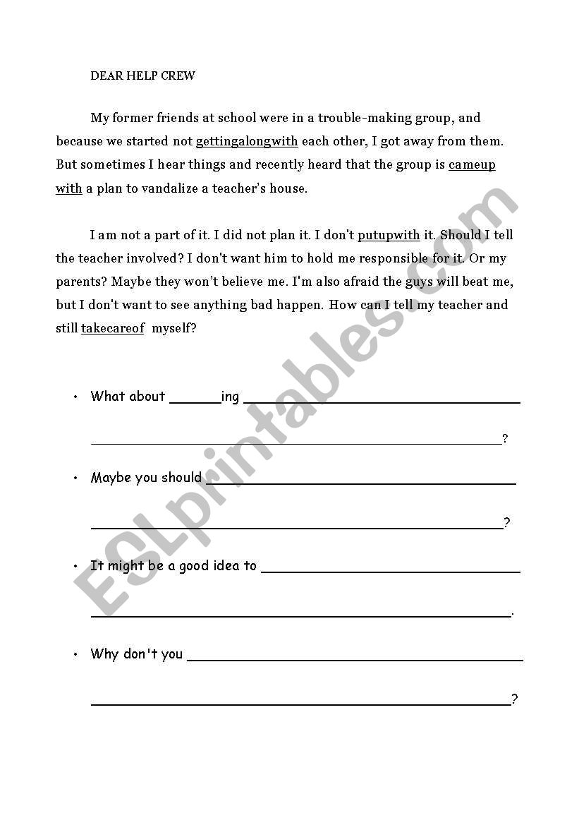 Advice Column worksheet