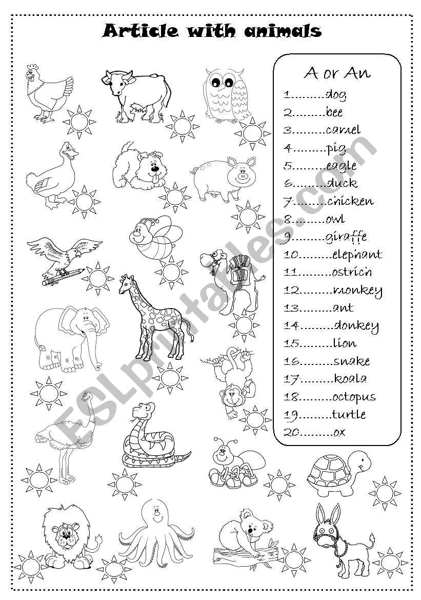 article with animals worksheet