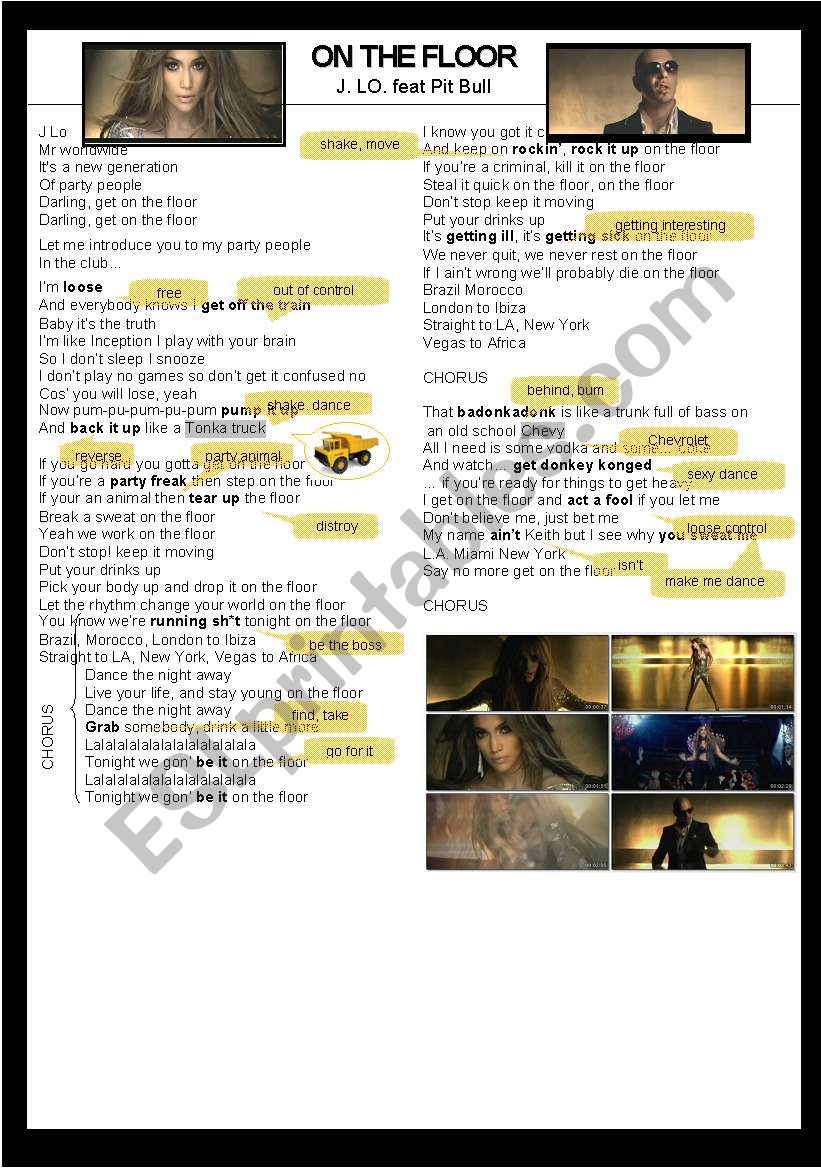 On the floor -Lyrics worksheet