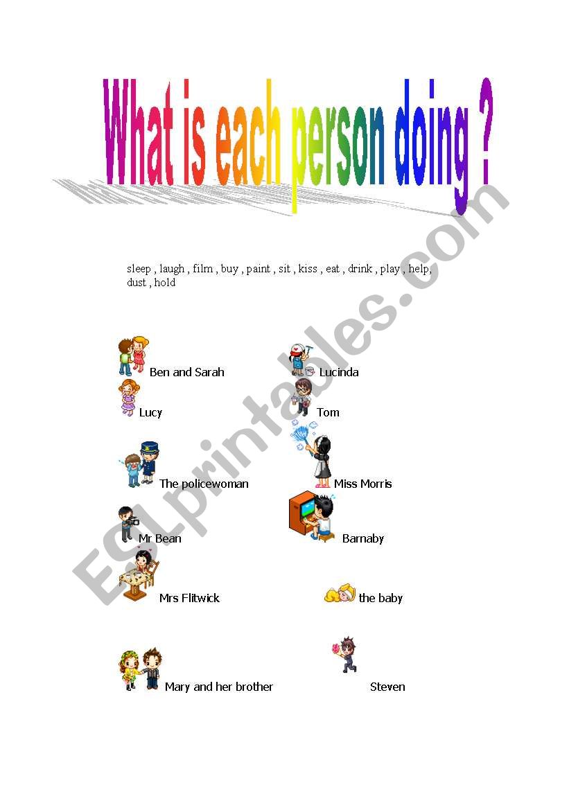 what is each person doing ? worksheet