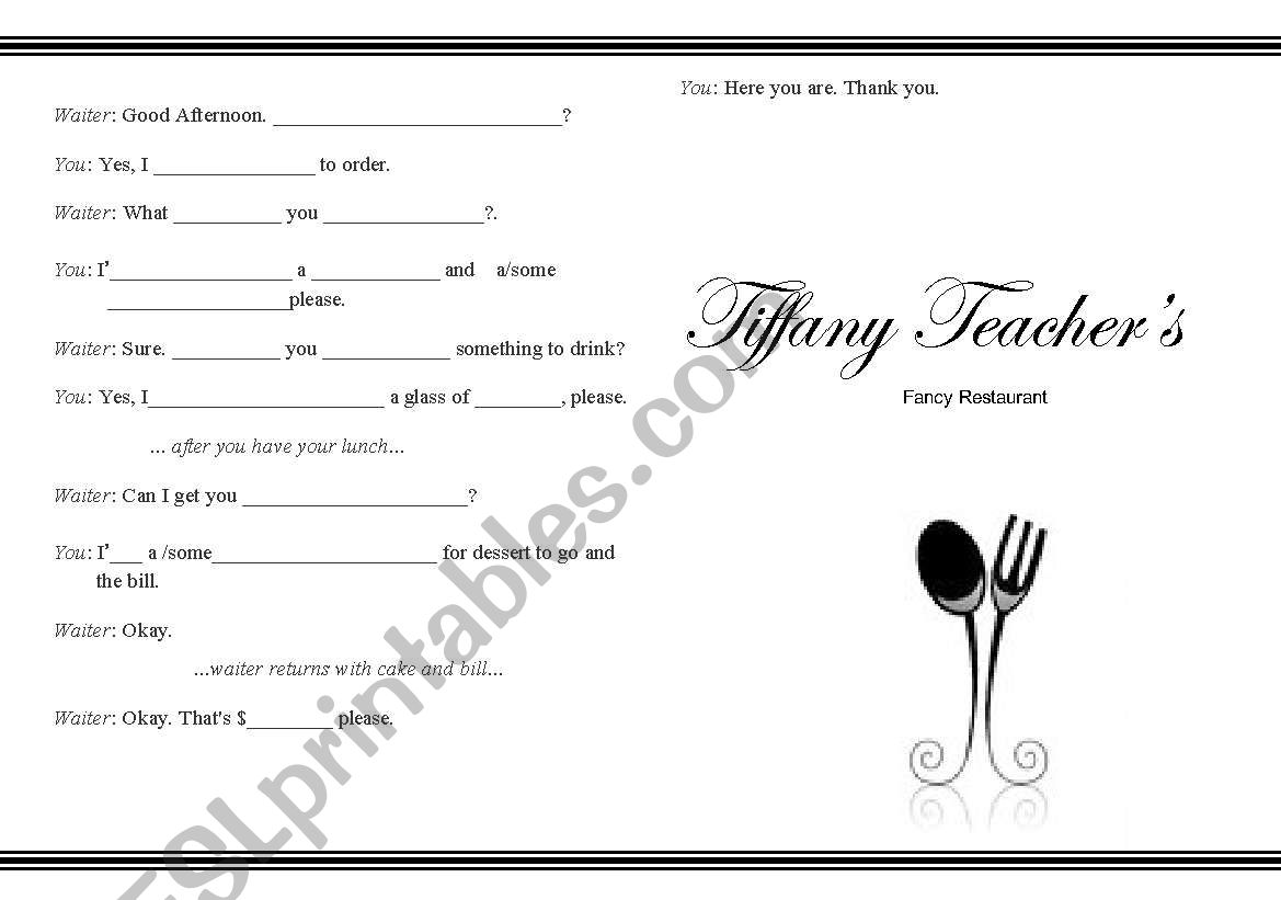 English Menu worksheet