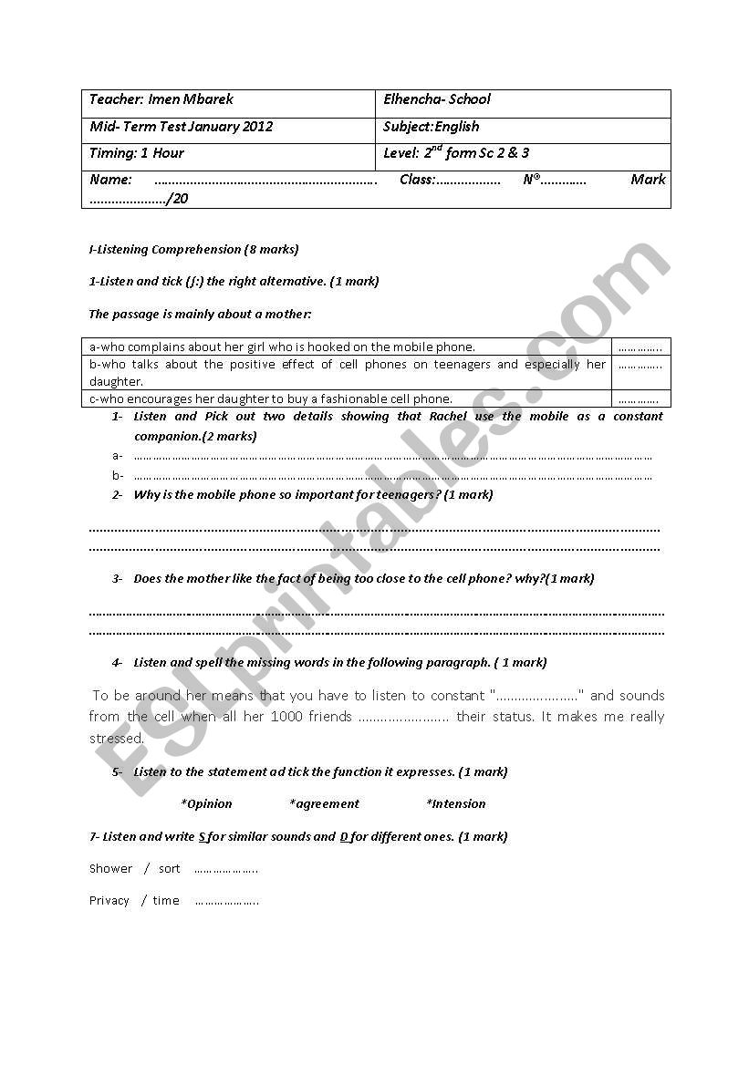 mid-term test n2 (second form)